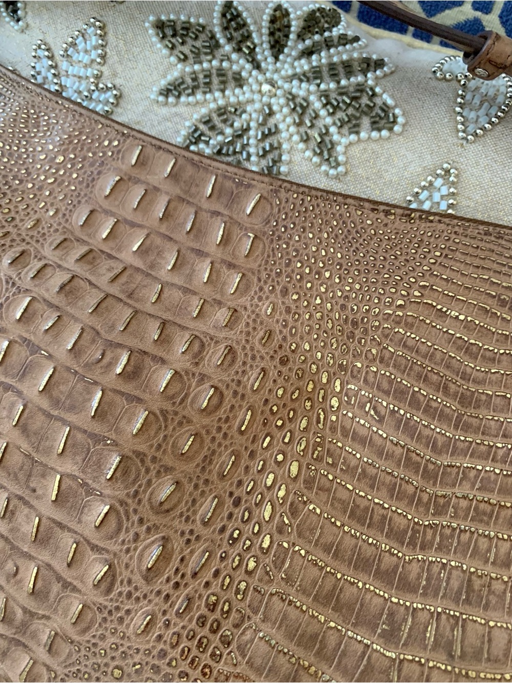 Brahmin Brown Croc-Embossed Shoulder Bag Gold accents - Picture 5 of 13